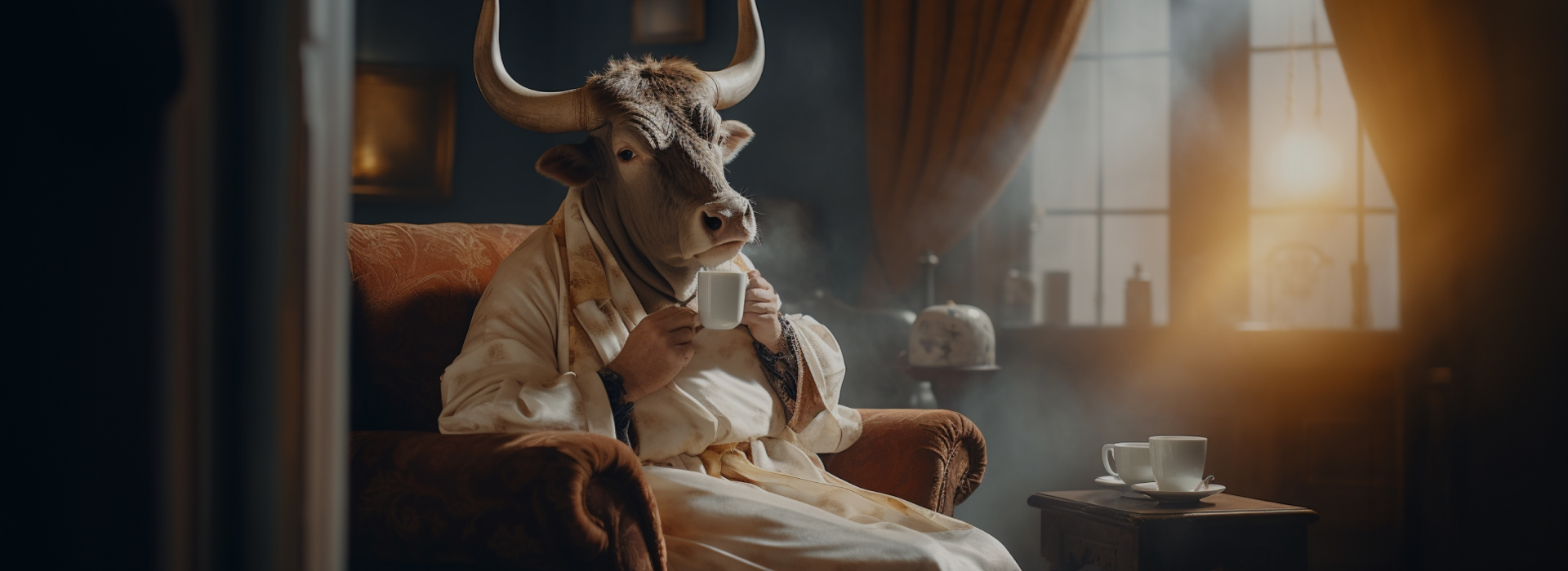 a man in cow mask, in the style of confucian ideology, soft and dreamy design from bsagency